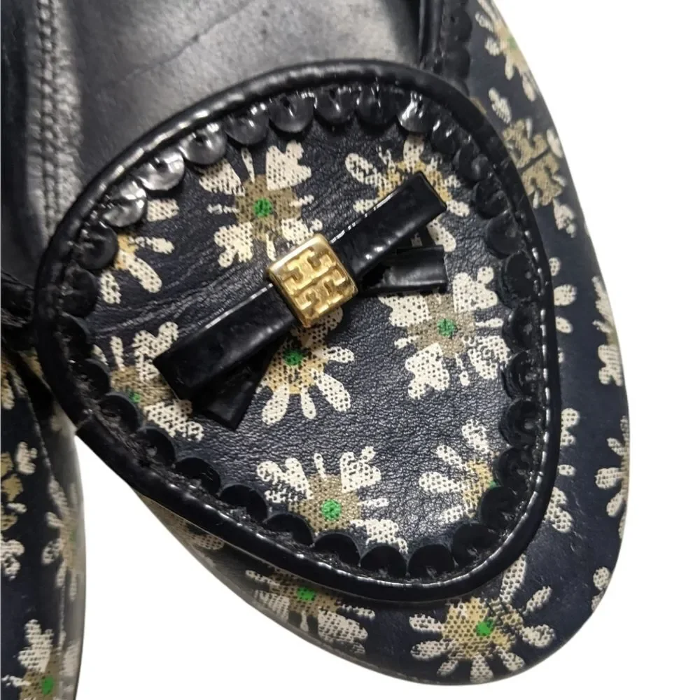TORY BURCH Daisy Floral Navy Blue Flats Loafers 7